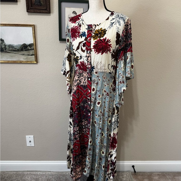 Umgee Dresses & Skirts - UMGEE | Floral Patchwork Button Front Handkerchief Midi Dress Boho Size Small